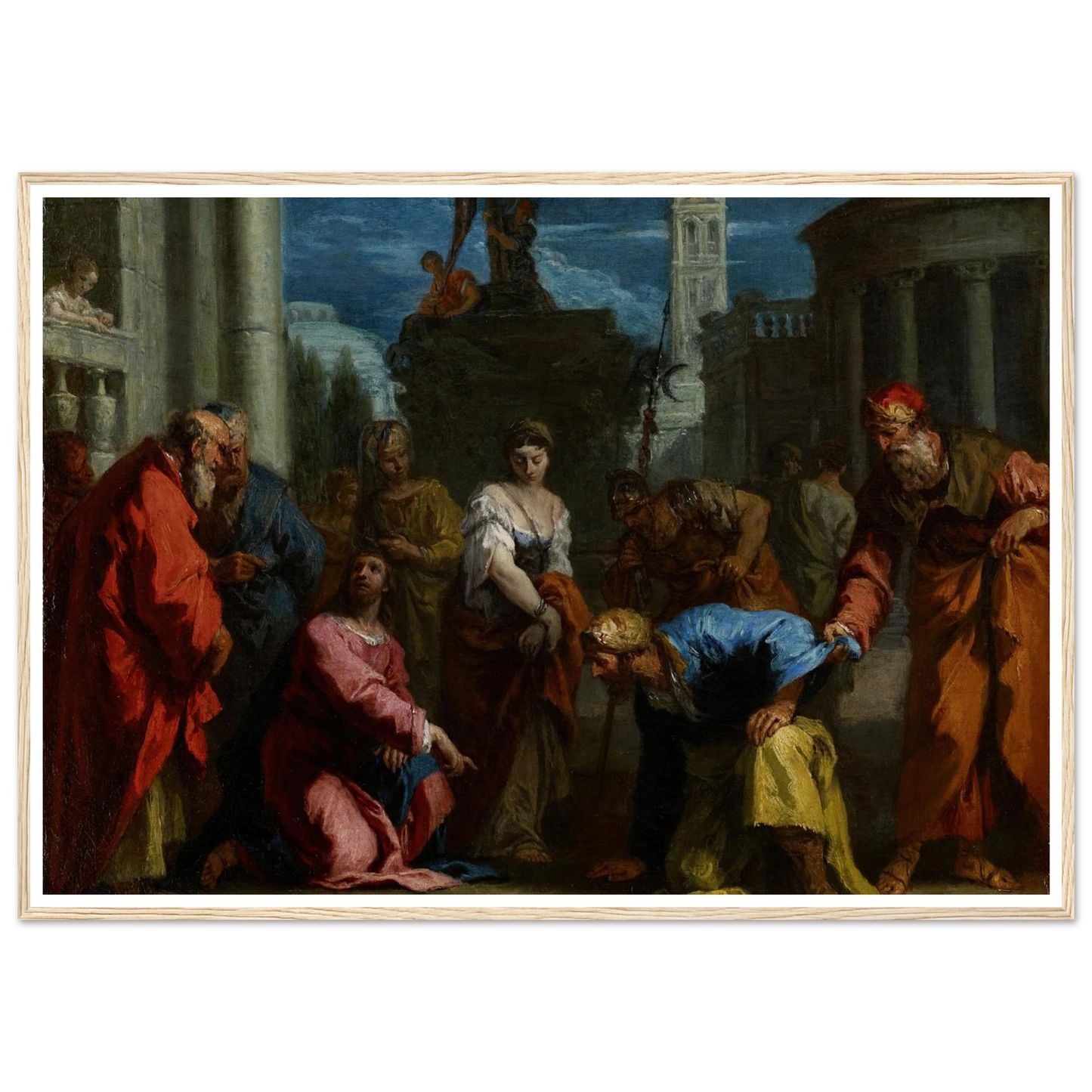Christ and the Woman Taken in Adultery (1720s) Art Print | Sebastiano Ricci - Framed Poster - 30x40 cm / 12x16″ - Black frame