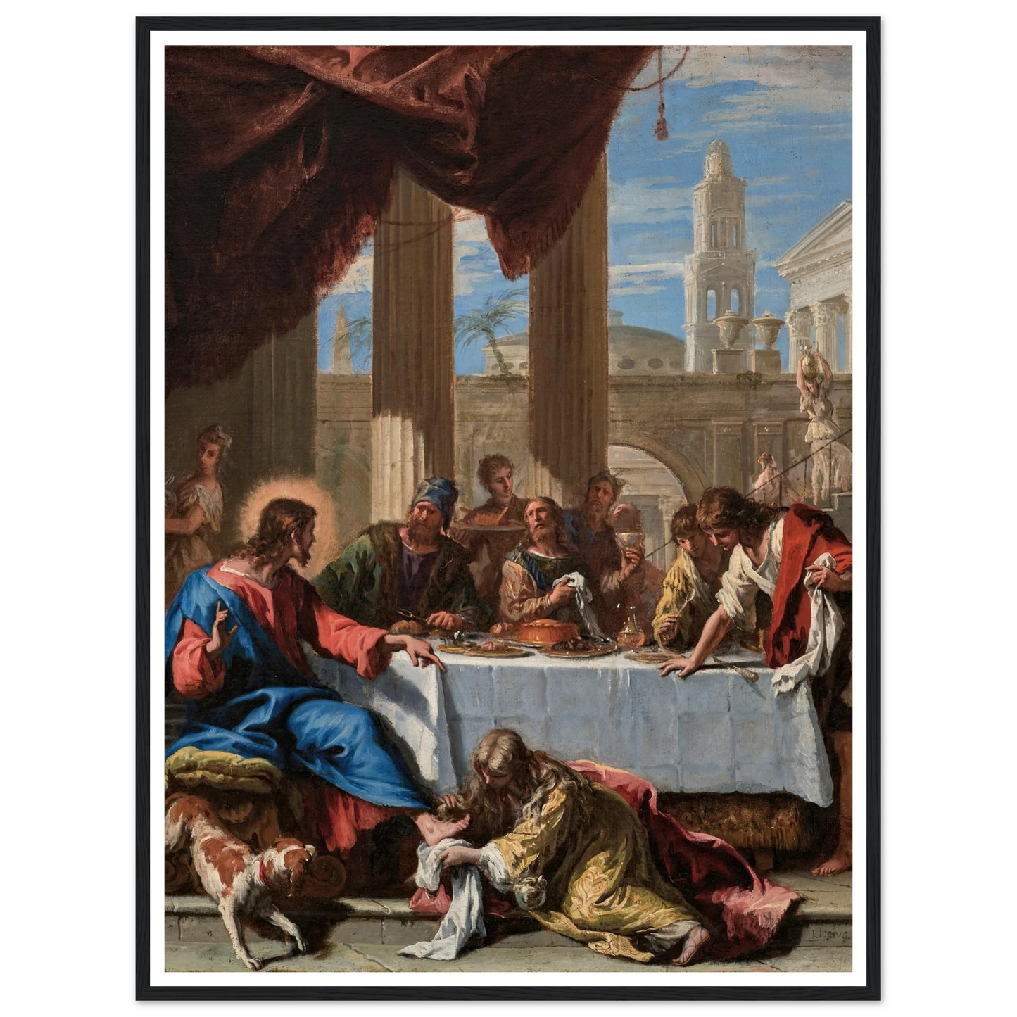 Christ in the House of Simon the Pharisee (1713) Art Print | Sebastiano Ricci - Framed Poster - 30x40 cm / 12x16″ - Black frame