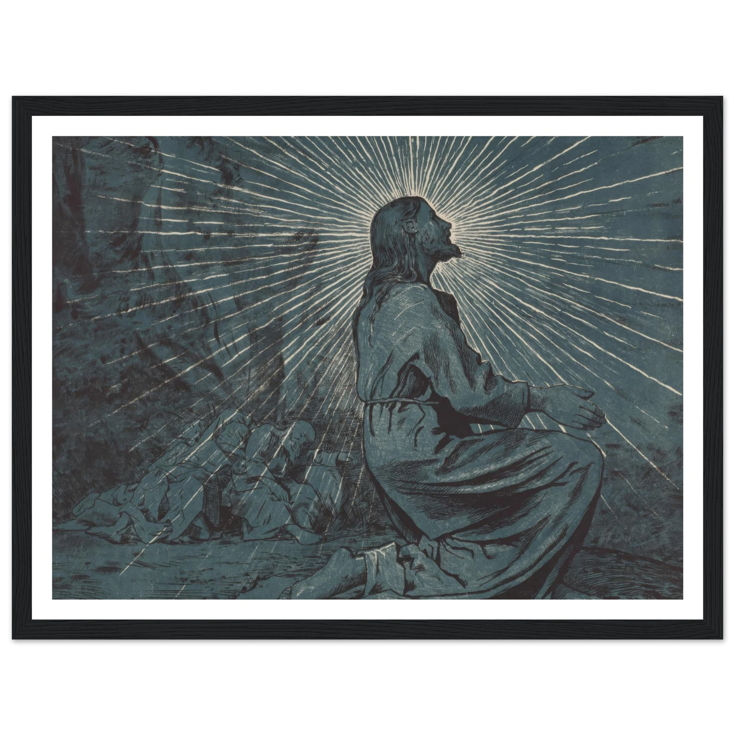 Christ Praying on the Mount of Olives (1893) Art Print | Hans Thoma - Framed Poster - 30x40 cm / 12x16″ - Black frame