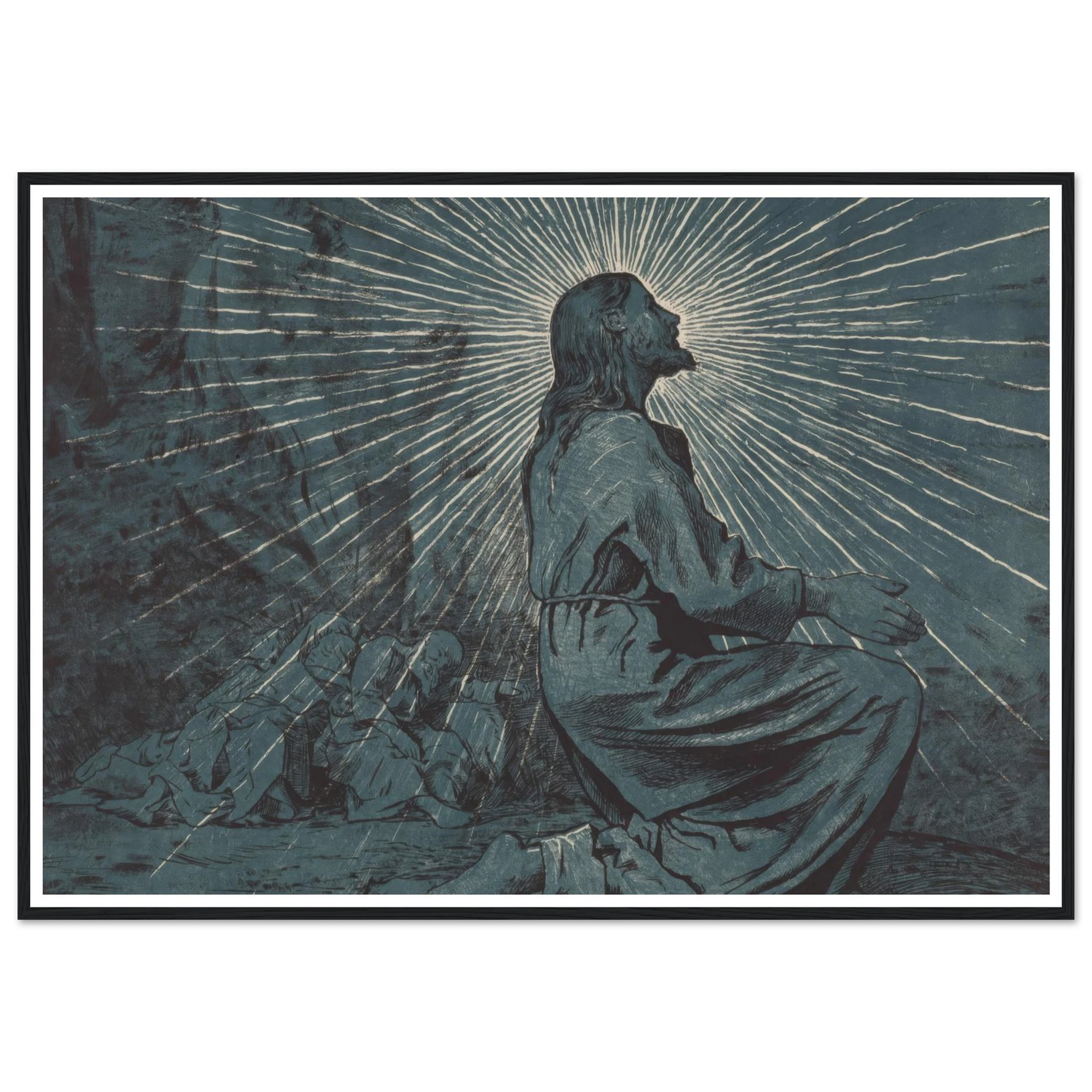 Christ Praying on the Mount of Olives (1893) Art Print | Hans Thoma - Framed Poster - 30x40 cm / 12x16″ - Black frame