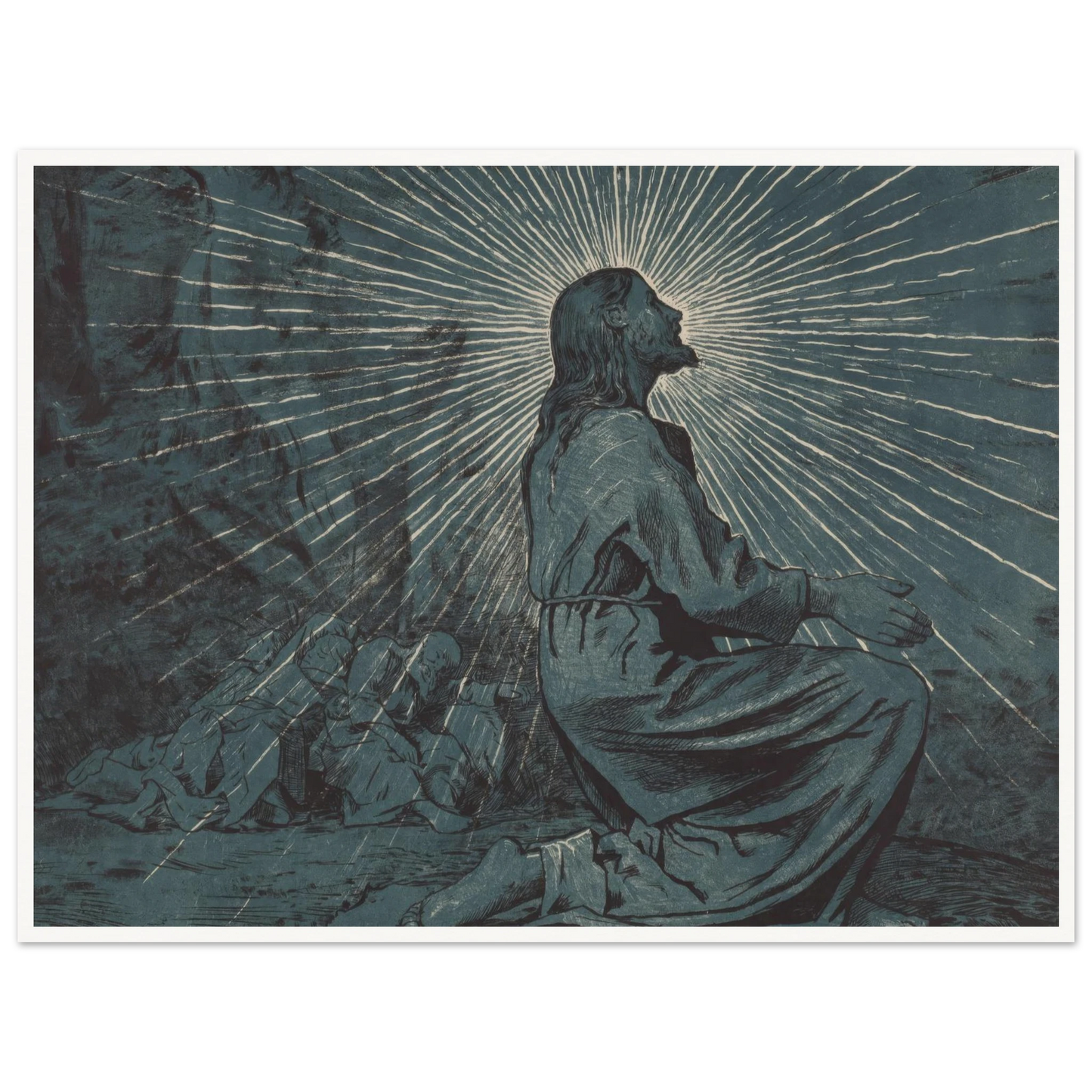 Christ Praying on the Mount of Olives (1893) Art Print | Hans Thoma - Framed Poster - 30x40 cm / 12x16″ - Black frame