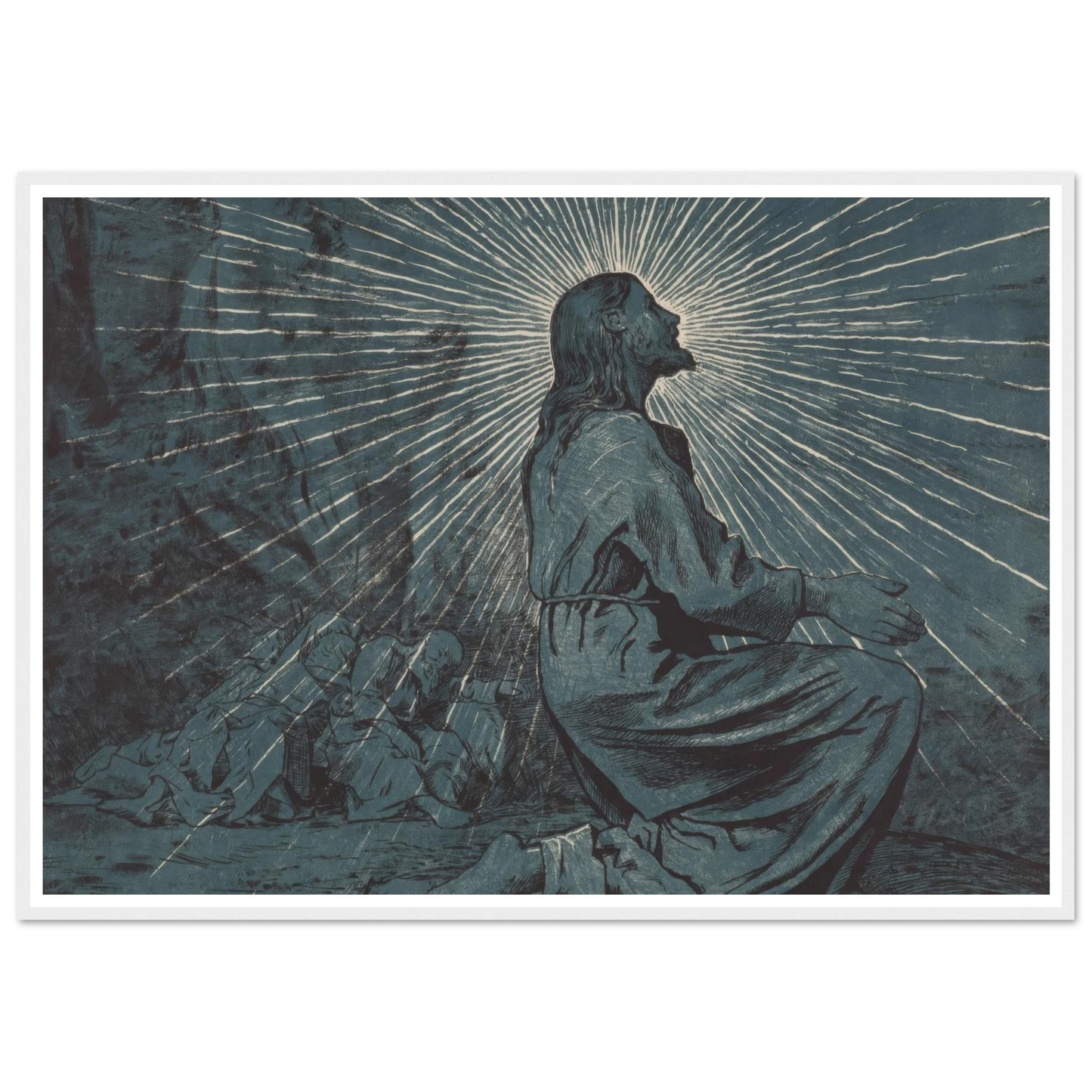 Christ Praying on the Mount of Olives (1893) Art Print | Hans Thoma - Framed Poster - 30x40 cm / 12x16″ - Black frame