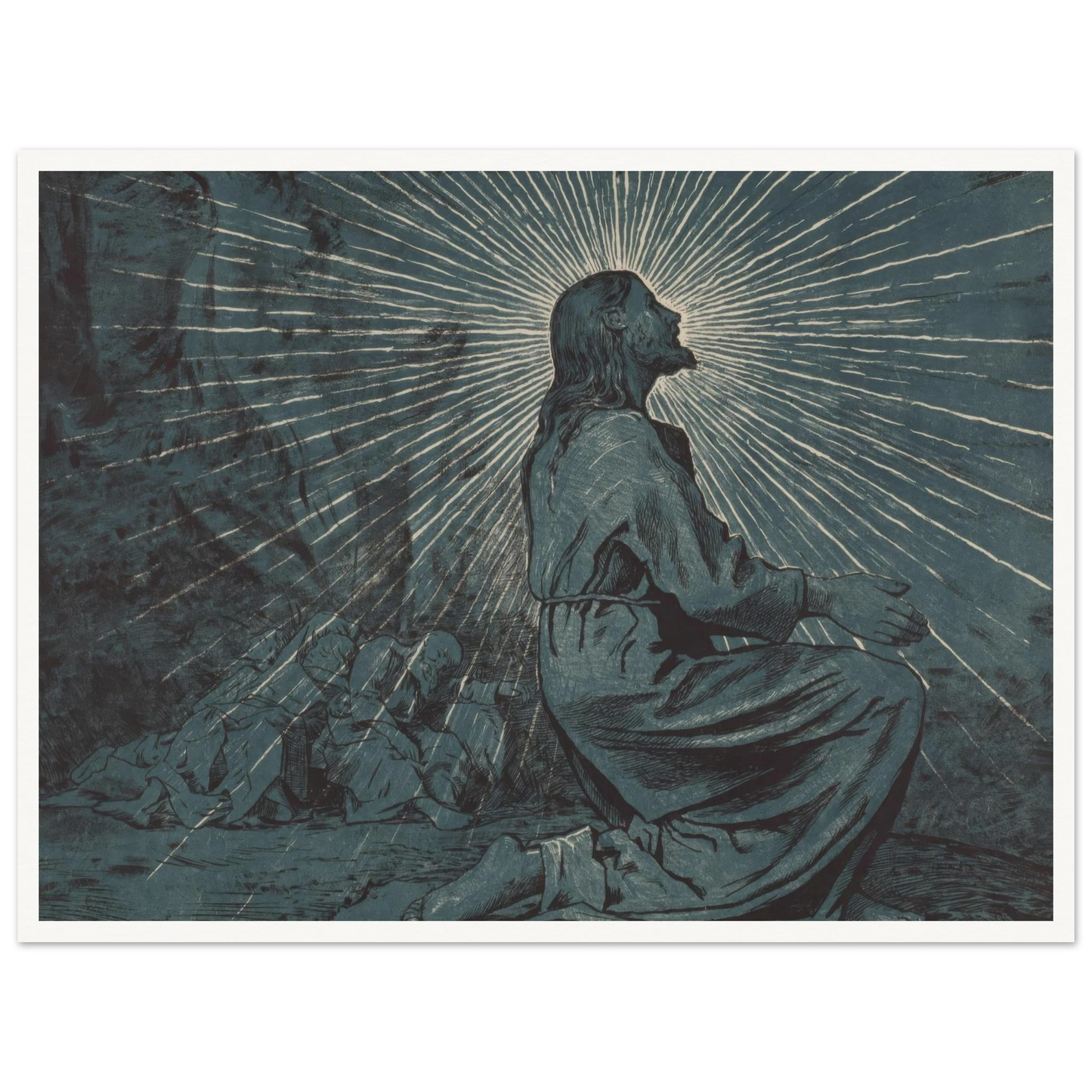 Christ Praying on the Mount of Olives (1893) Art Print | Hans Thoma - Framed Poster - 30x40 cm / 12x16″ - Black frame