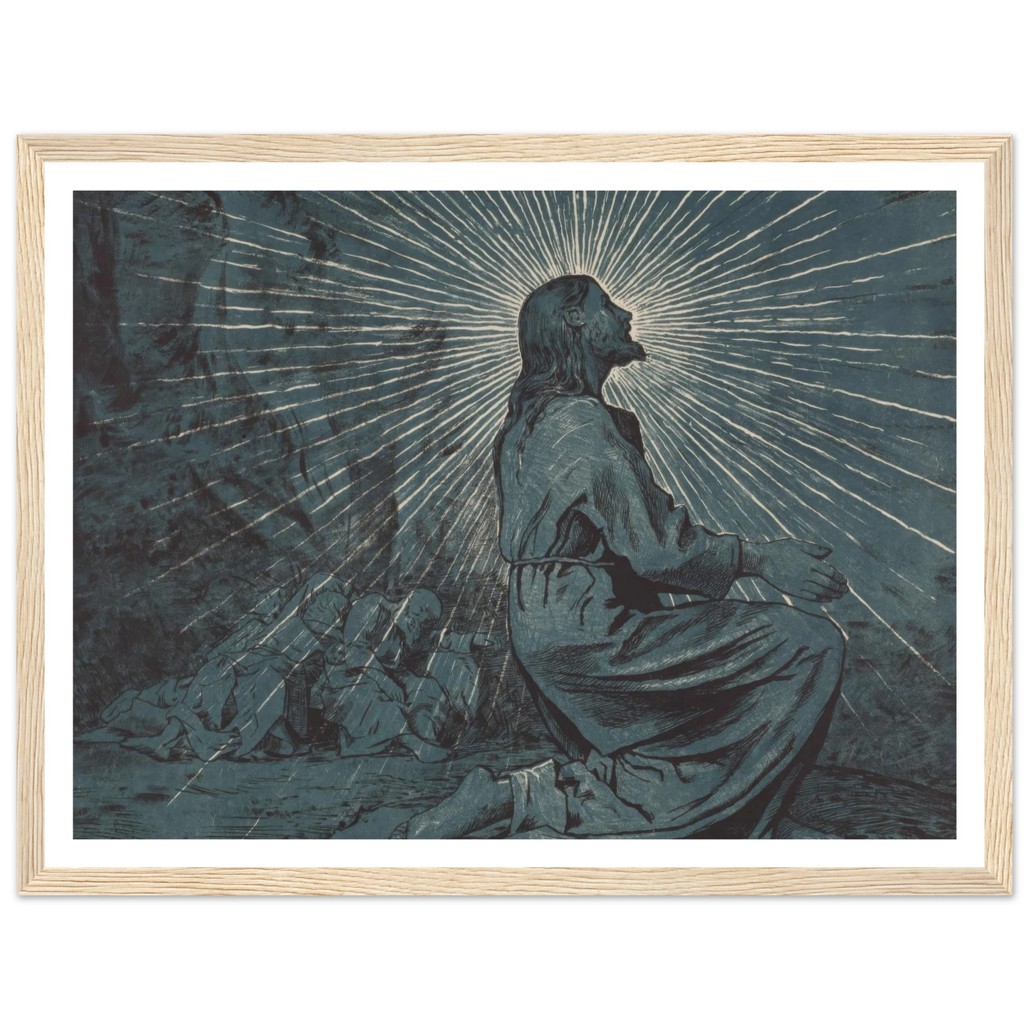 Christ Praying on the Mount of Olives (1893) Art Print | Hans Thoma - Framed Poster - 30x40 cm / 12x16″ - Black frame