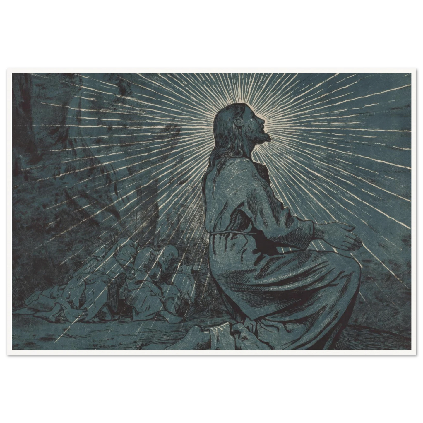 Christ Praying on the Mount of Olives (1893) Art Print | Hans Thoma - Framed Poster - 30x40 cm / 12x16″ - Black frame