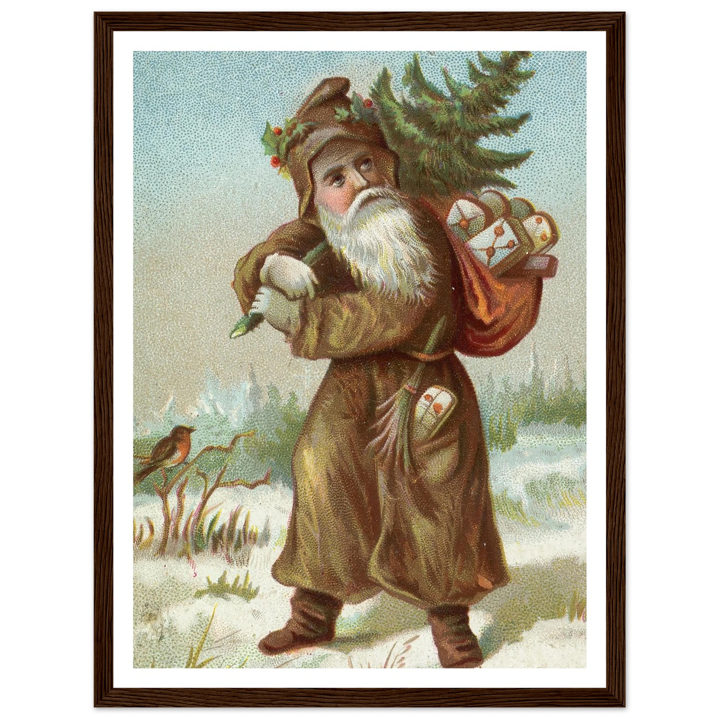Christmas card with Santa - Framed Poster - 30x40 cm / 12x16″ - Black frame