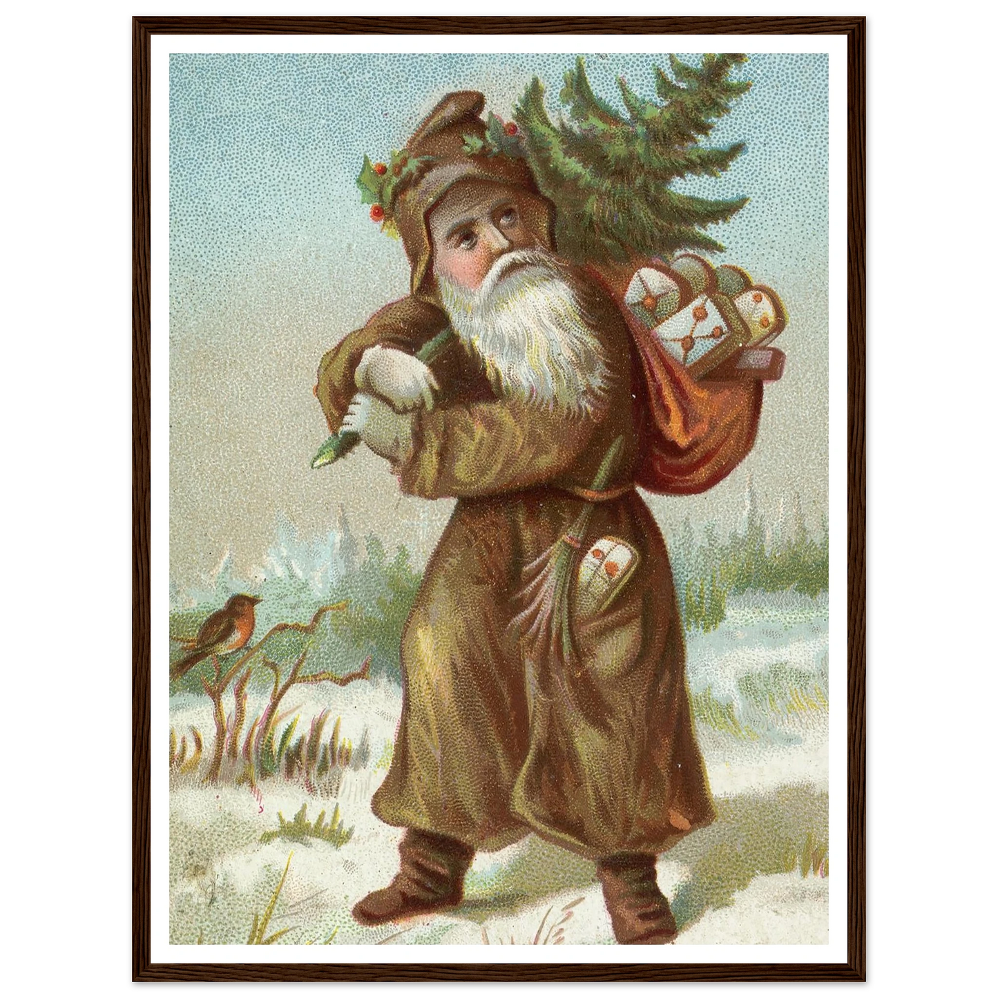 Christmas card with Santa - Framed Poster - 30x40 cm / 12x16″ - Black frame