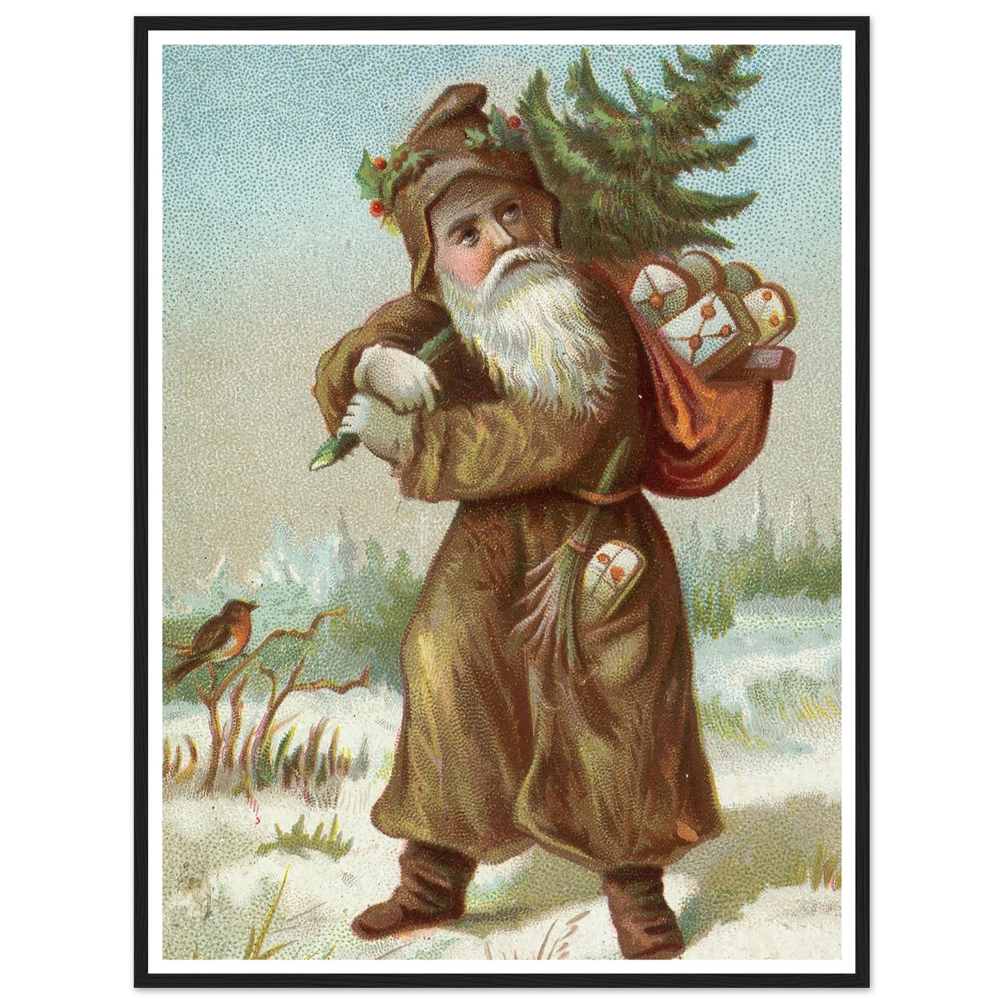 Christmas card with Santa - Framed Poster - 30x40 cm / 12x16″ - Black frame