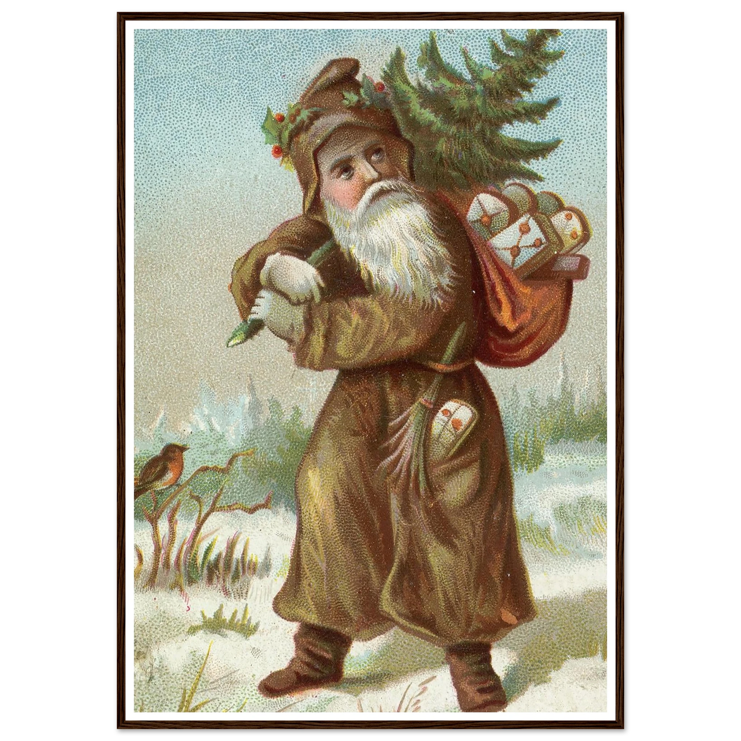 Christmas card with Santa - Framed Poster - 30x40 cm / 12x16″ - Black frame