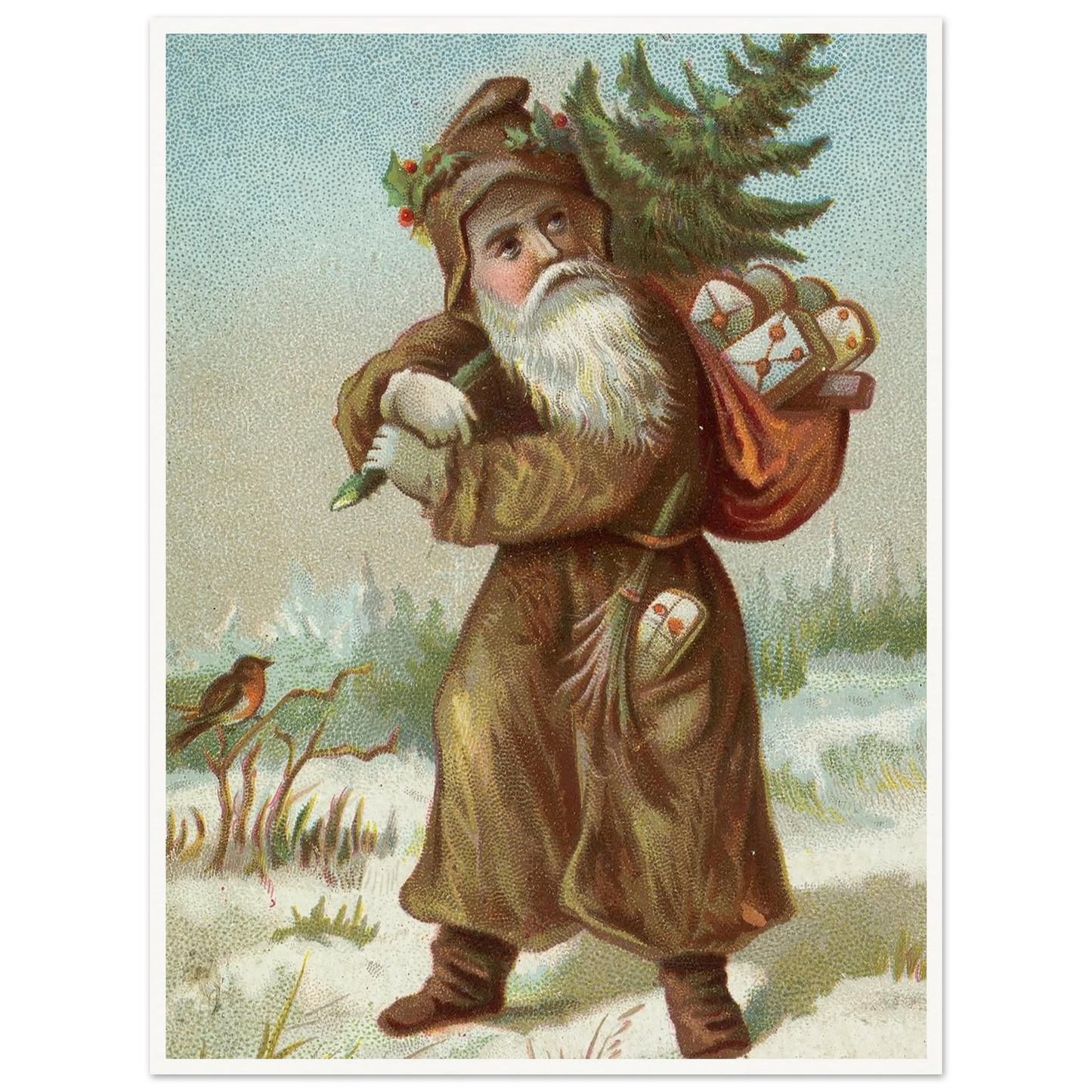 Christmas card with Santa - Framed Poster - 30x40 cm / 12x16″ - Black frame