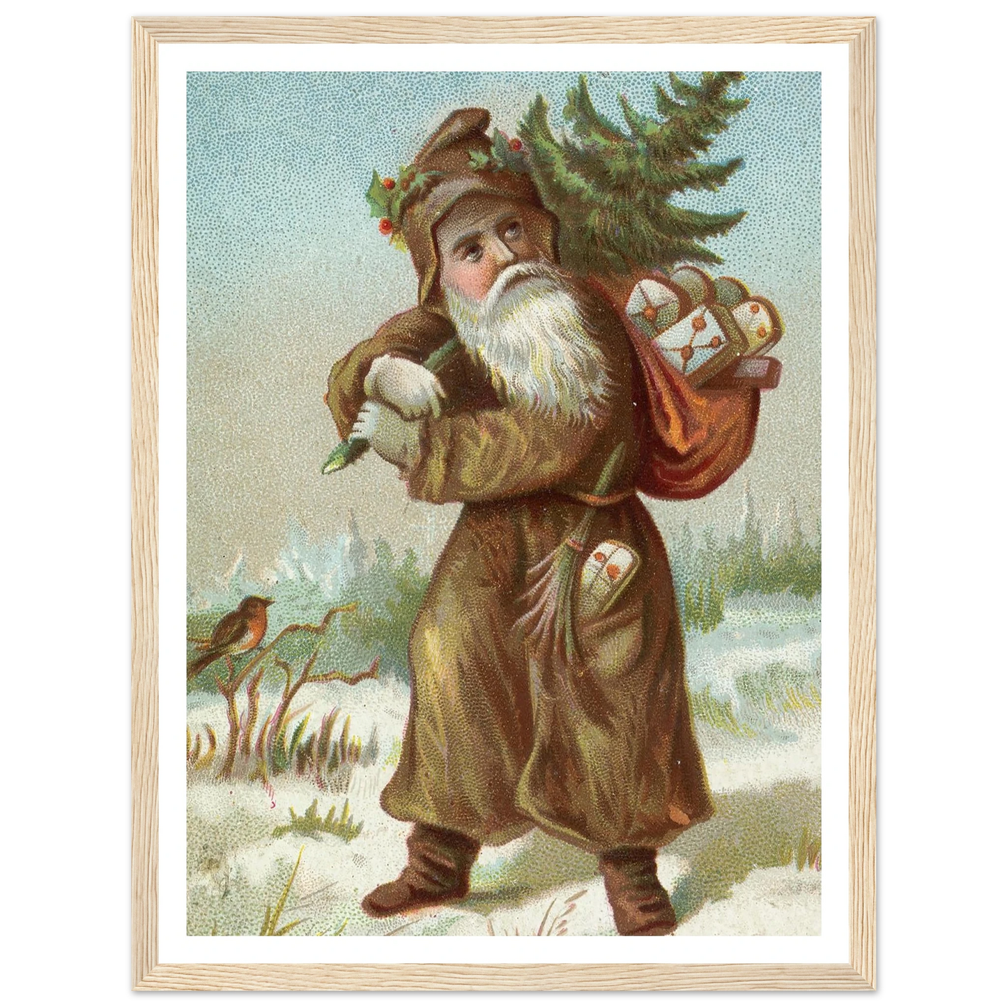 Christmas card with Santa - Framed Poster - 30x40 cm / 12x16″ - Black frame