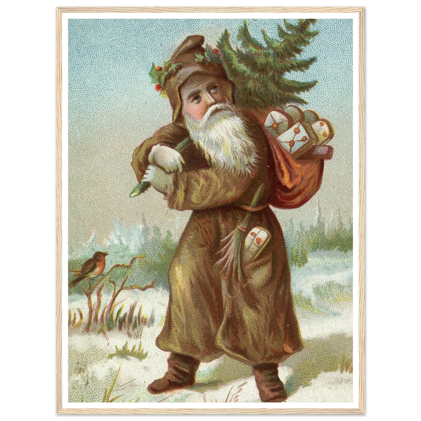 Christmas card with Santa - Framed Poster - 30x40 cm / 12x16″ - Black frame