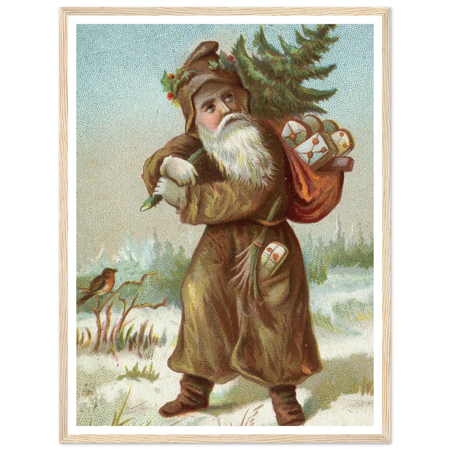 Christmas card with Santa - Framed Poster - 30x40 cm / 12x16″ - Black frame