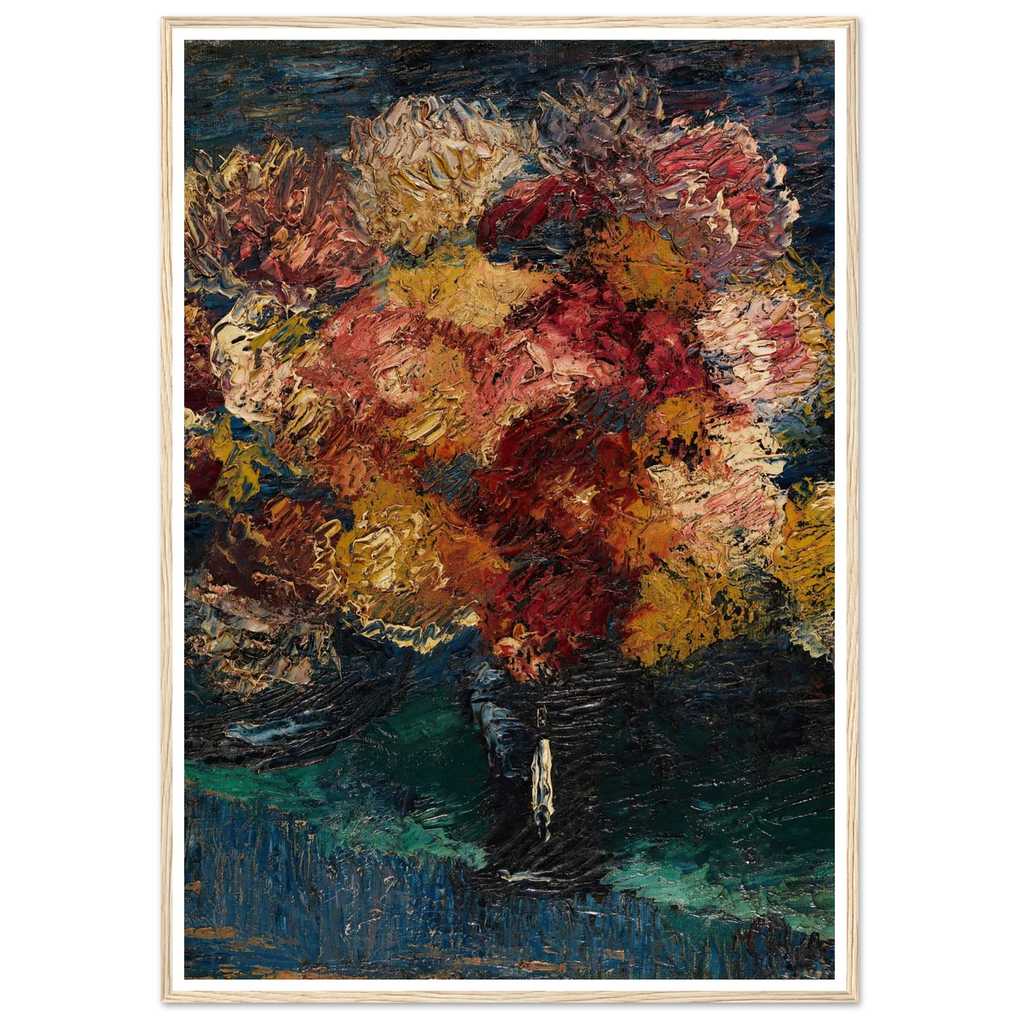 Chrysanthemen und Astern in blauer Vase (1910) Art Print | Christian Rohlfs - Framed Poster - 30x40 cm / 12x16″ - Black frame