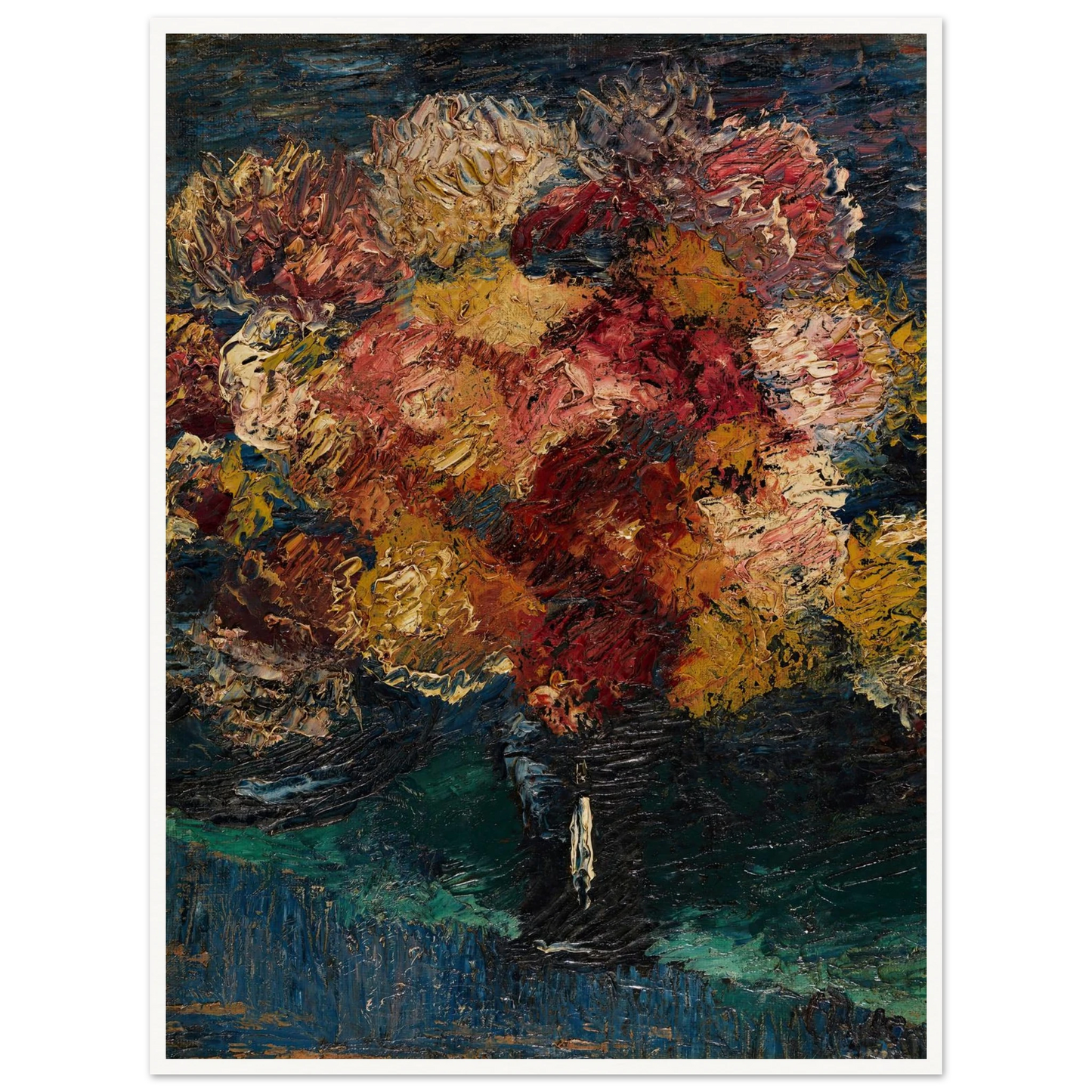 Chrysanthemen und Astern in blauer Vase (1910) Art Print | Christian Rohlfs - Framed Poster - 30x40 cm / 12x16″ - Black frame