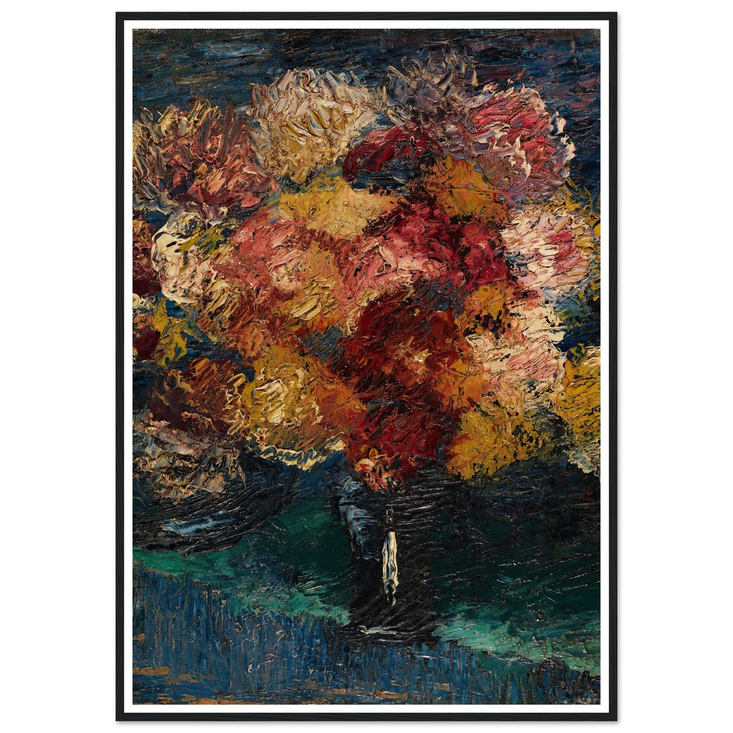 Chrysanthemen und Astern in blauer Vase (1910) Art Print | Christian Rohlfs - Framed Poster - 30x40 cm / 12x16″ - Black frame