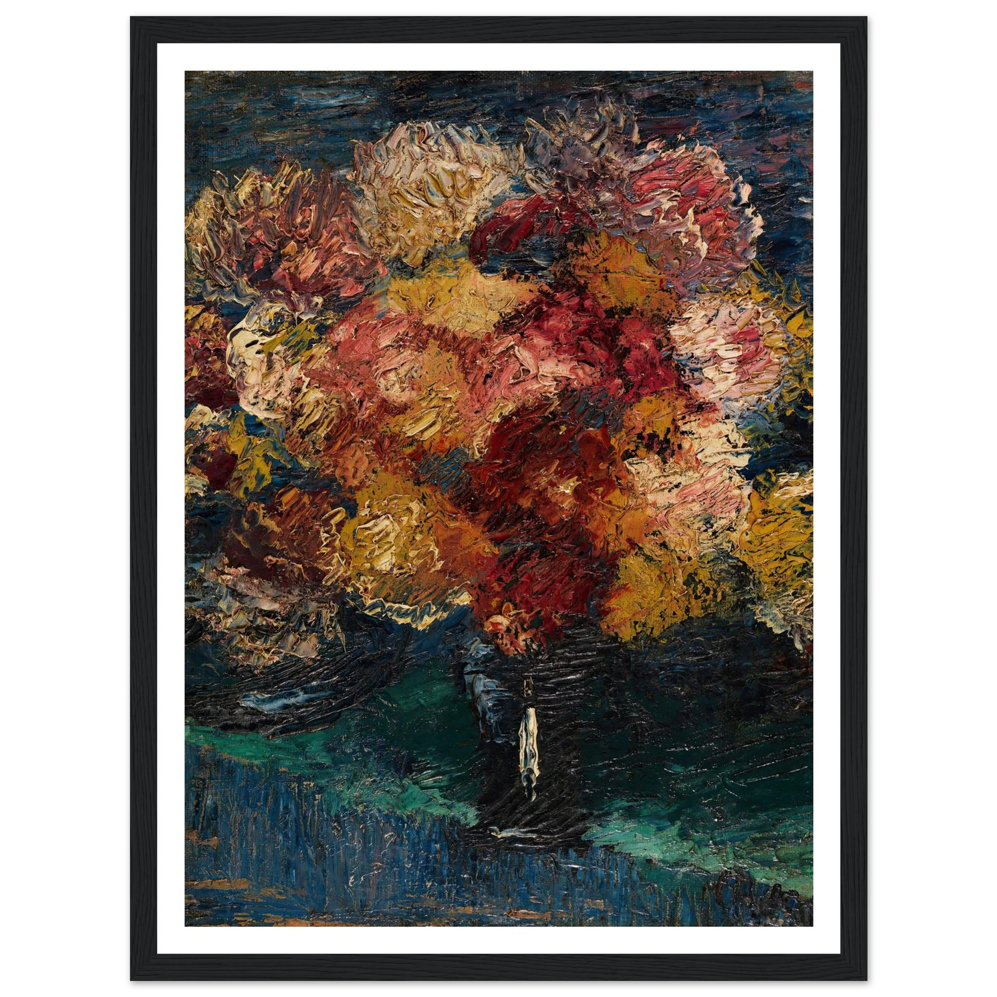 Chrysanthemen und Astern in blauer Vase (1910) Art Print | Christian Rohlfs - Framed Poster - 30x40 cm / 12x16″ - Black frame