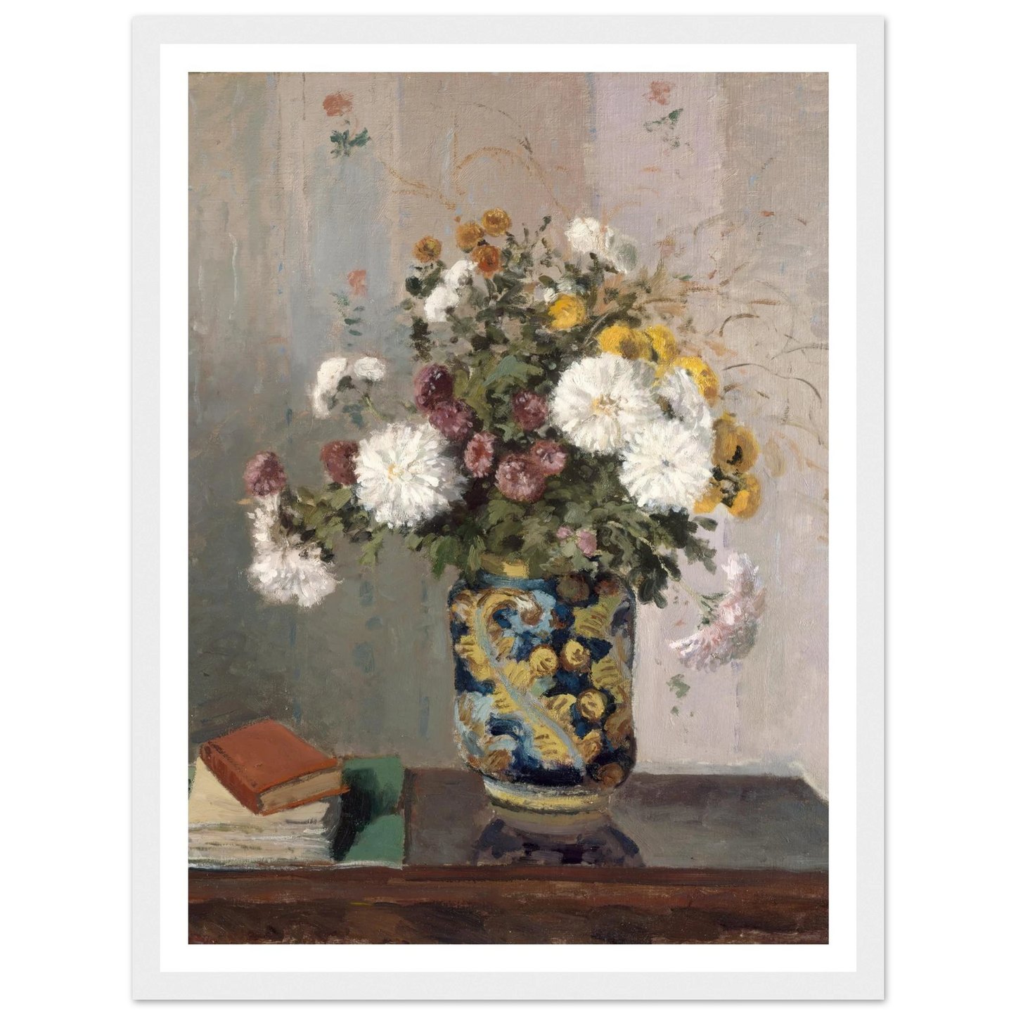 Chrysanthemums in a Chinese Vase (1873) Art Print | Camille Pissarro - Framed Poster - 30x40 cm / 12x16″ - Black frame