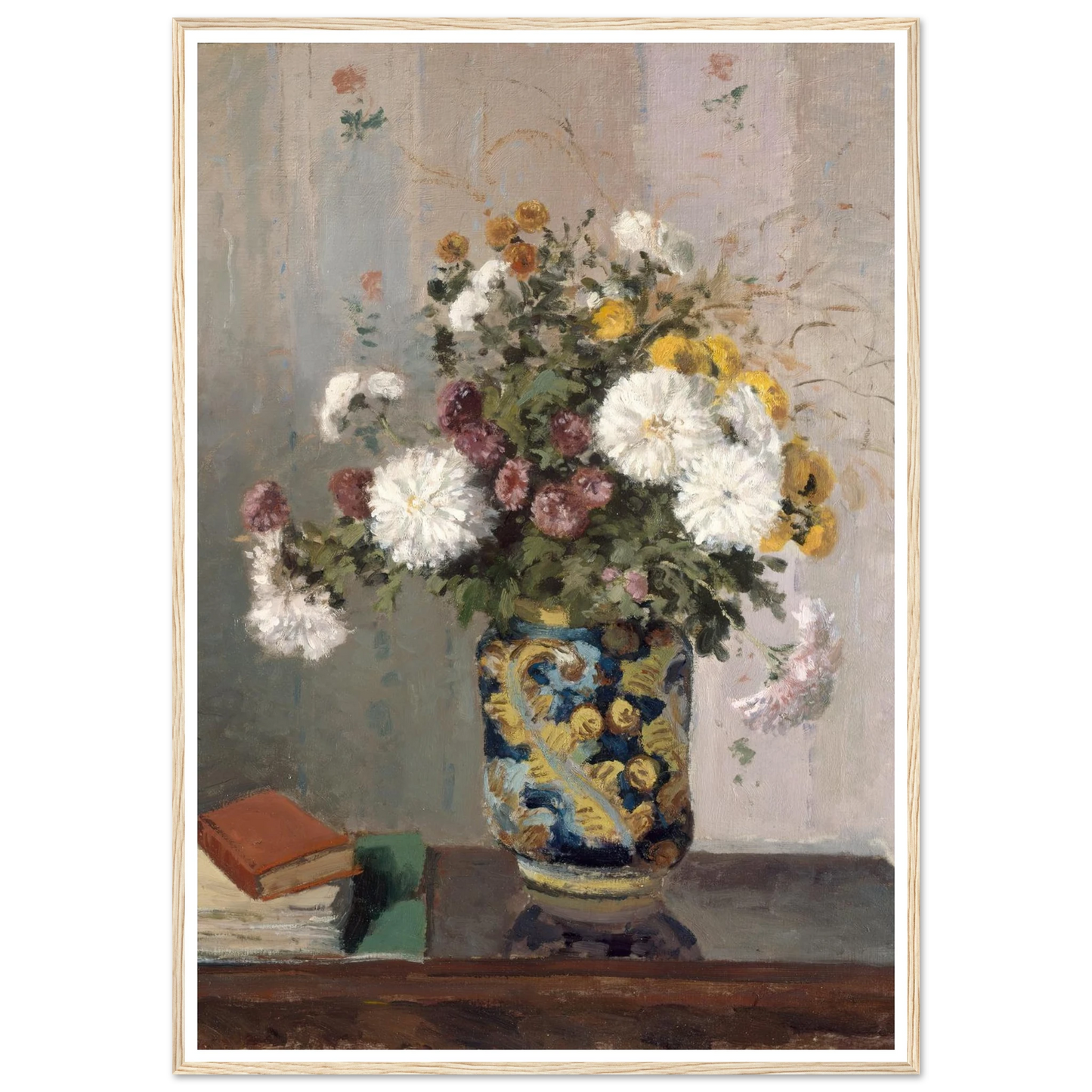 Chrysanthemums in a Chinese Vase (1873) Art Print | Camille Pissarro - Framed Poster - 30x40 cm / 12x16″ - Black frame