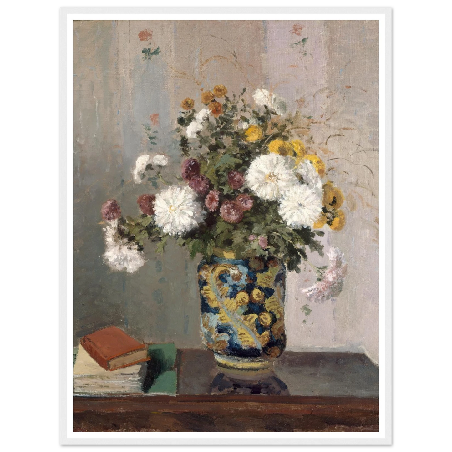 Chrysanthemums in a Chinese Vase (1873) Art Print | Camille Pissarro - Framed Poster - 30x40 cm / 12x16″ - Black frame
