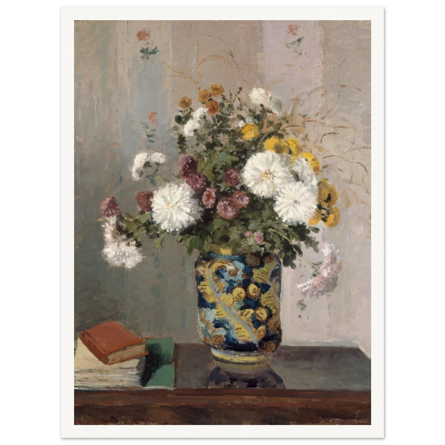 Chrysanthemums in a Chinese Vase (1873) Art Print | Camille Pissarro - Framed Poster - 30x40 cm / 12x16″ - Black frame
