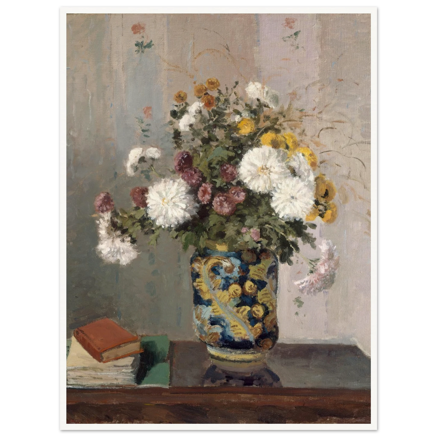 Chrysanthemums in a Chinese Vase (1873) Art Print | Camille Pissarro - Framed Poster - 30x40 cm / 12x16″ - Black frame