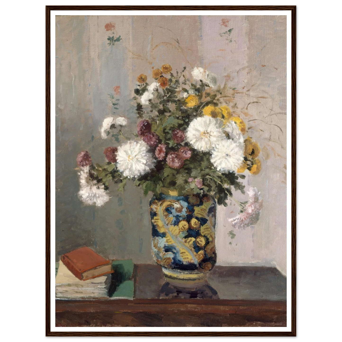 Chrysanthemums in a Chinese Vase (1873) Art Print | Camille Pissarro - Framed Poster - 30x40 cm / 12x16″ - Black frame