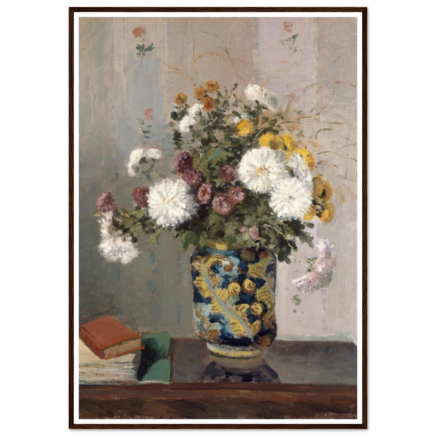 Chrysanthemums in a Chinese Vase (1873) Art Print | Camille Pissarro - Framed Poster - 30x40 cm / 12x16″ - Black frame