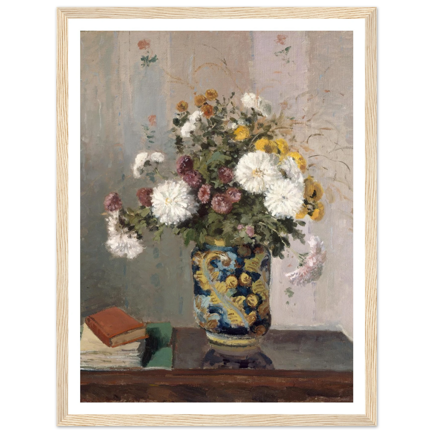 Chrysanthemums in a Chinese Vase (1873) Art Print | Camille Pissarro - Framed Poster - 30x40 cm / 12x16″ - Black frame