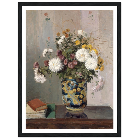 Chrysanthemums in a Chinese Vase (1873) Art Print | Camille Pissarro - Framed Poster - 30x40 cm / 12x16″ - Black frame