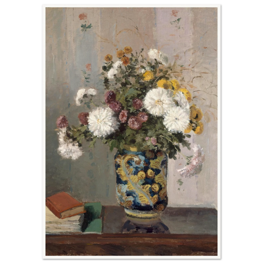 Chrysanthemums in a Chinese Vase (1873) Art Print | Camille Pissarro - Framed Poster - 30x40 cm / 12x16″ - Black frame