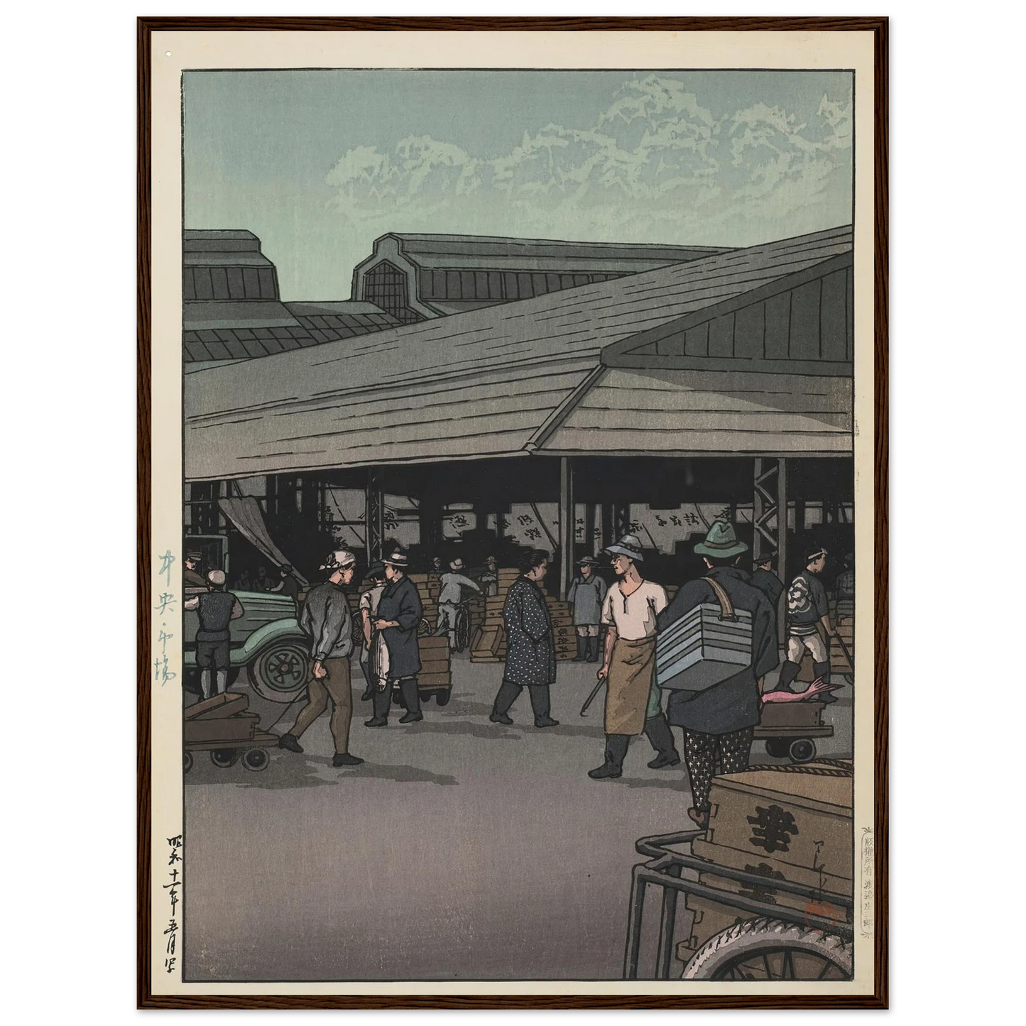 Chuo shijo (The Central Market) (1936) Art Print | Kawase Hasui - Framed Poster - 30x40 cm / 12x16″ - Black frame