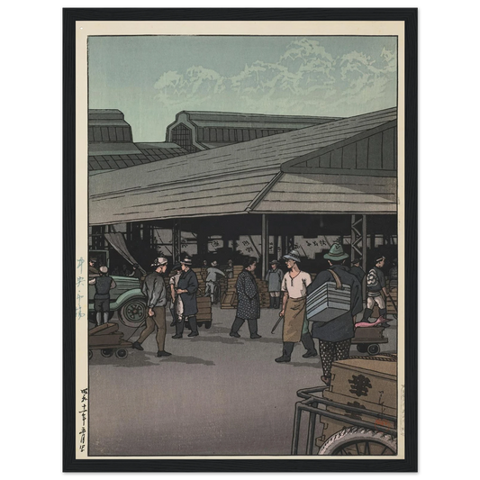 Chuo shijo (The Central Market) (1936) Art Print | Kawase Hasui - Framed Poster - 30x40 cm / 12x16″ - Black frame