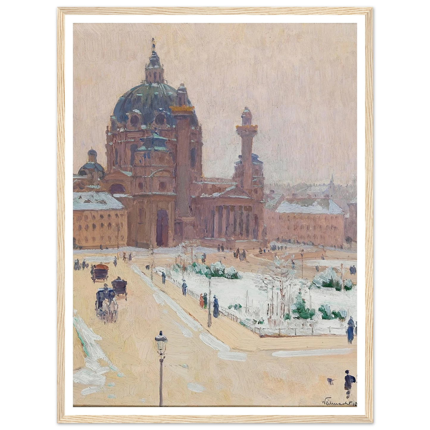 Church of St. Charles in winter Art Print | Carl Moll - Framed Poster - 30x40 cm / 12x16″ - Black frame