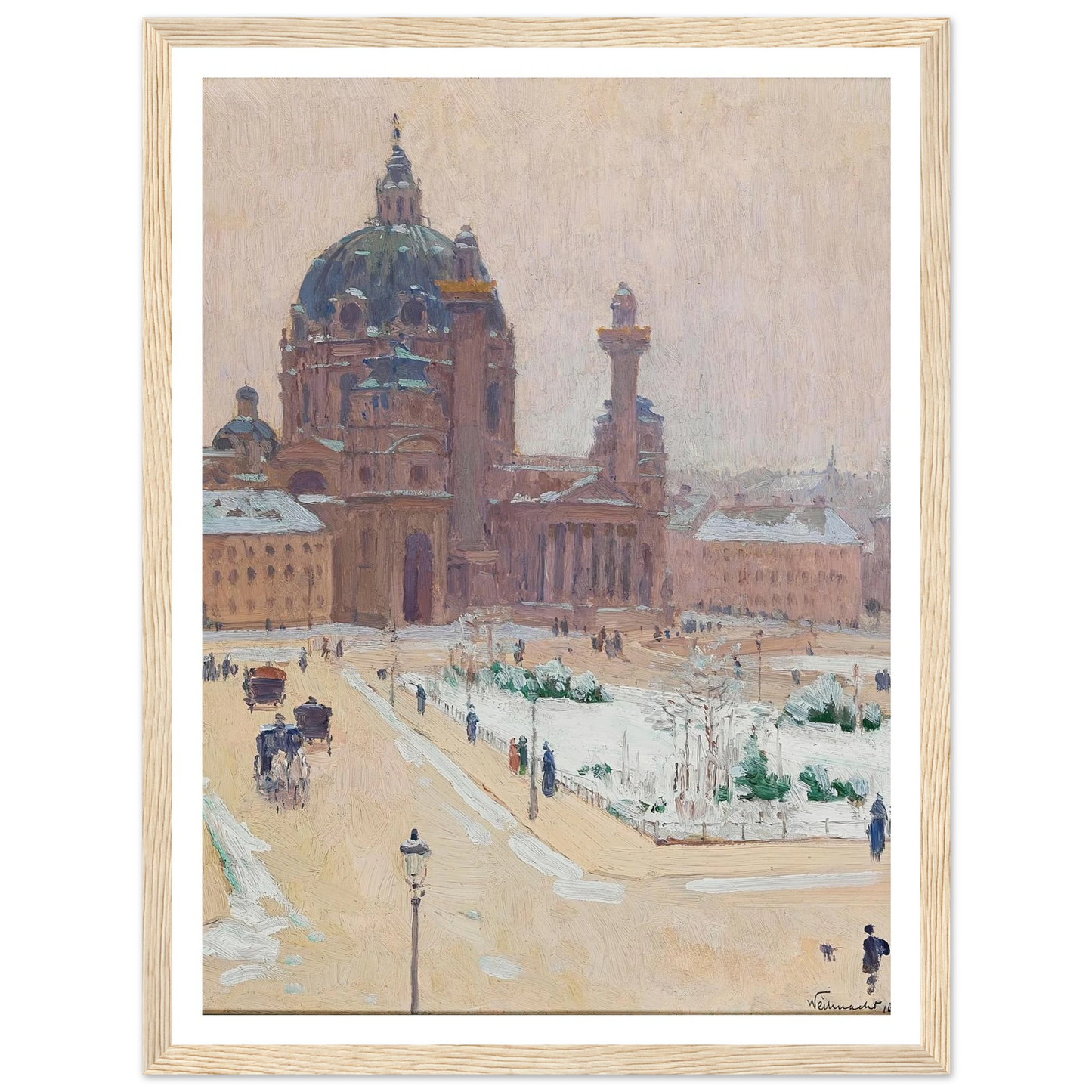 Church of St. Charles in winter Art Print | Carl Moll - Framed Poster - 30x40 cm / 12x16″ - Black frame