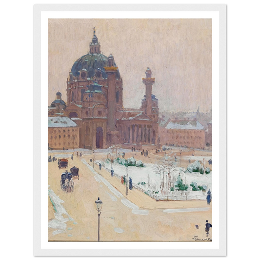Church of St. Charles in winter Art Print | Carl Moll - Framed Poster - 30x40 cm / 12x16″ - Black frame