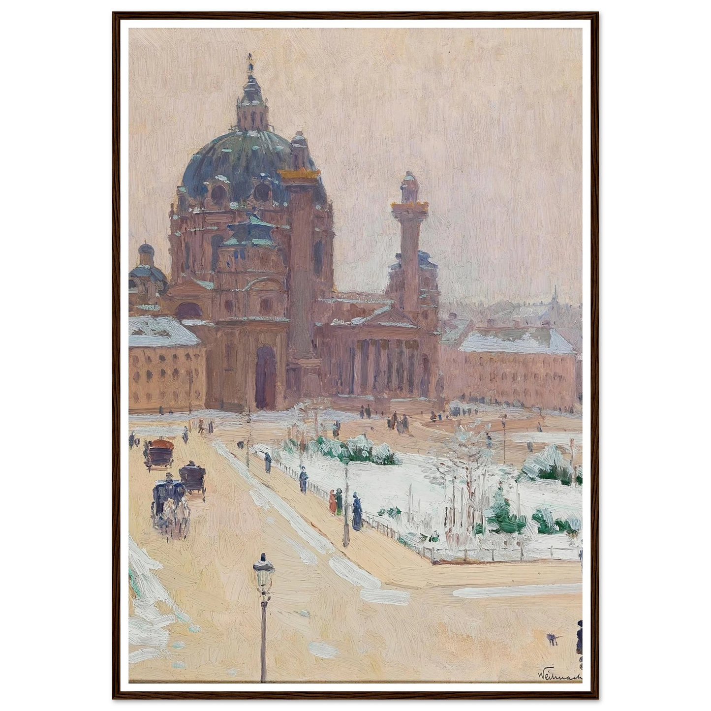 Church of St. Charles in winter Art Print | Carl Moll - Framed Poster - 30x40 cm / 12x16″ - Black frame