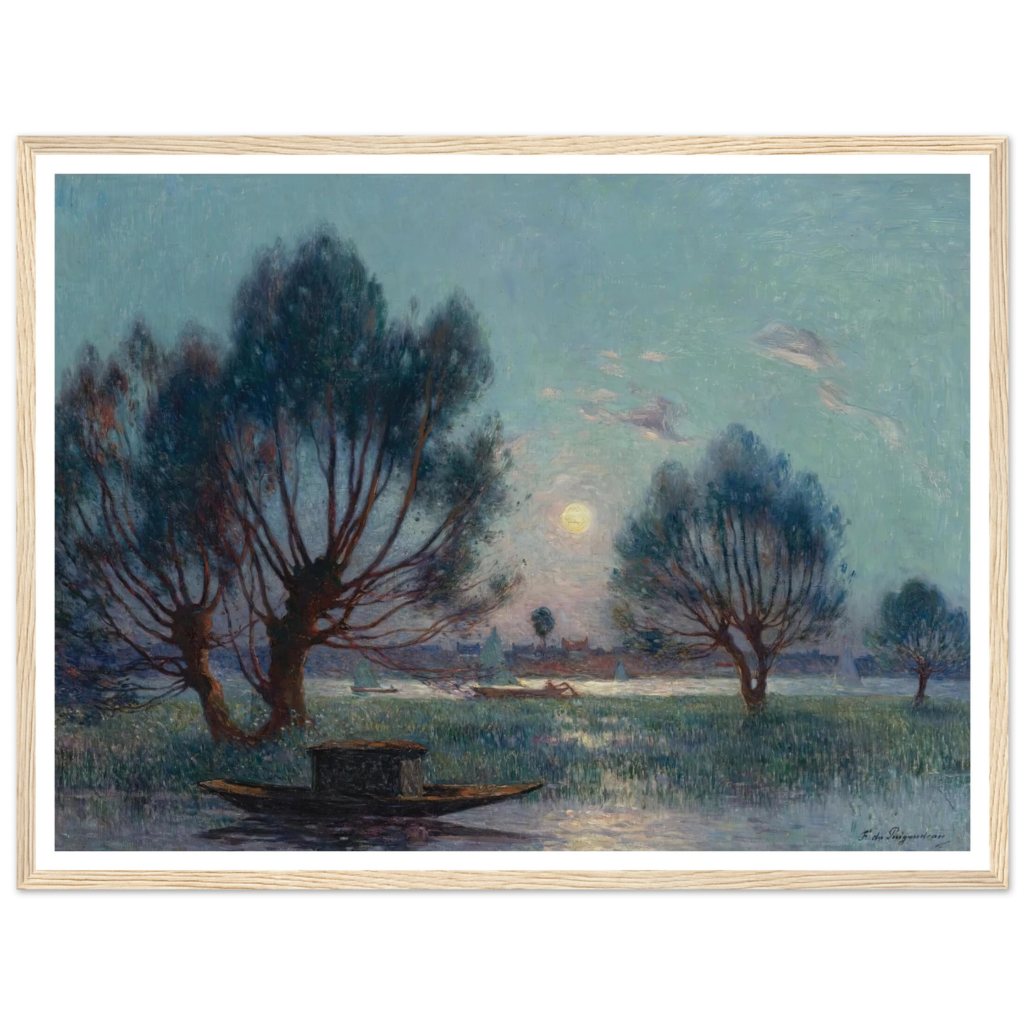 Clear Moon above the Banks of the Loire Art Print | Ferdinand du Puigaudeau - Framed Poster - 30x40 cm / 12x16″ - Black frame