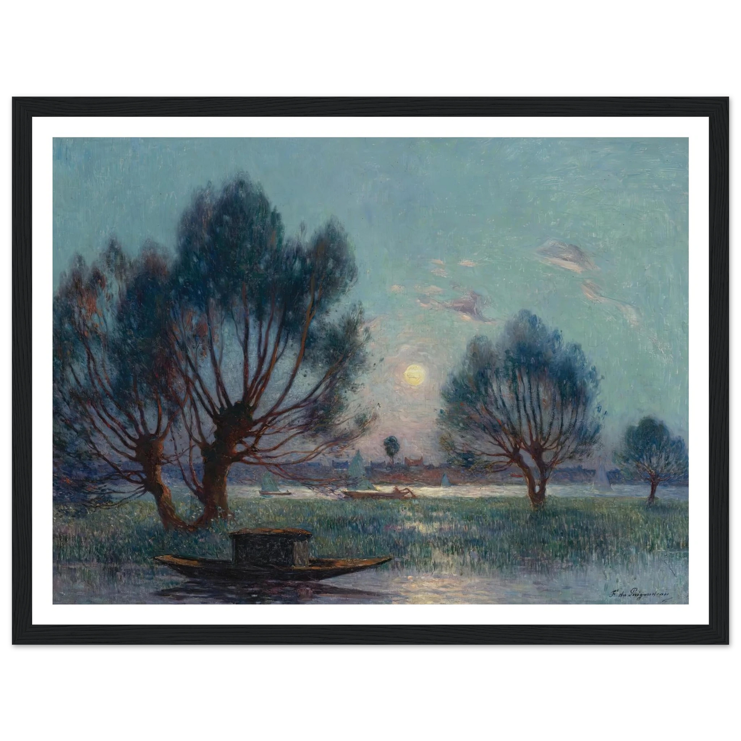 Clear Moon above the Banks of the Loire Art Print | Ferdinand du Puigaudeau - Framed Poster - 30x40 cm / 12x16″ - Black frame