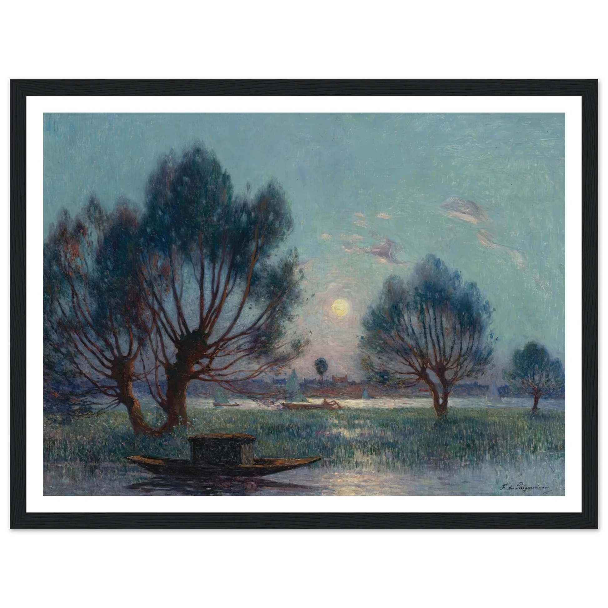 Clear Moon above the Banks of the Loire Art Print | Ferdinand du Puigaudeau - Framed Poster - 30x40 cm / 12x16″ - Black frame