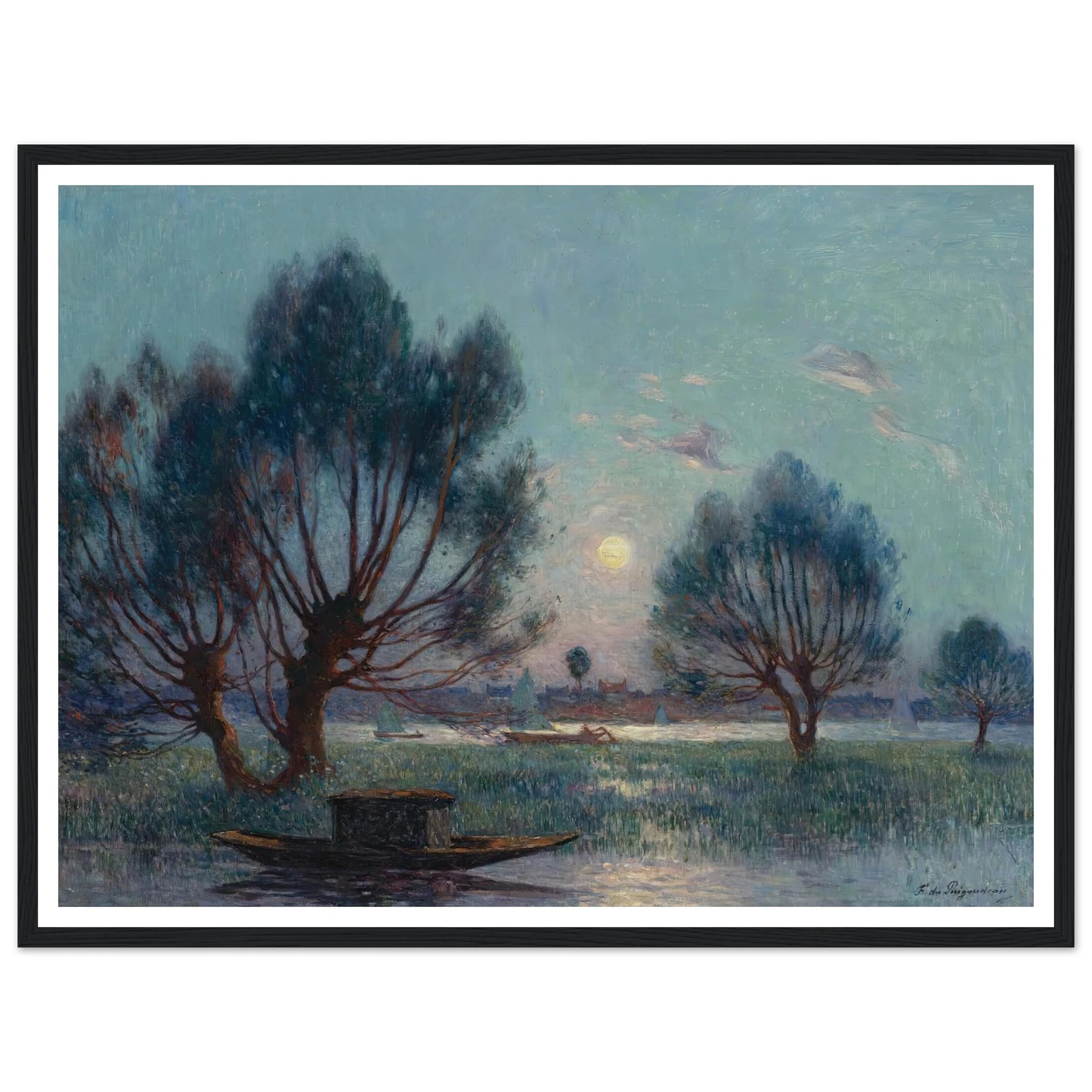 Clear Moon above the Banks of the Loire Art Print | Ferdinand du Puigaudeau - Framed Poster - 30x40 cm / 12x16″ - Black frame