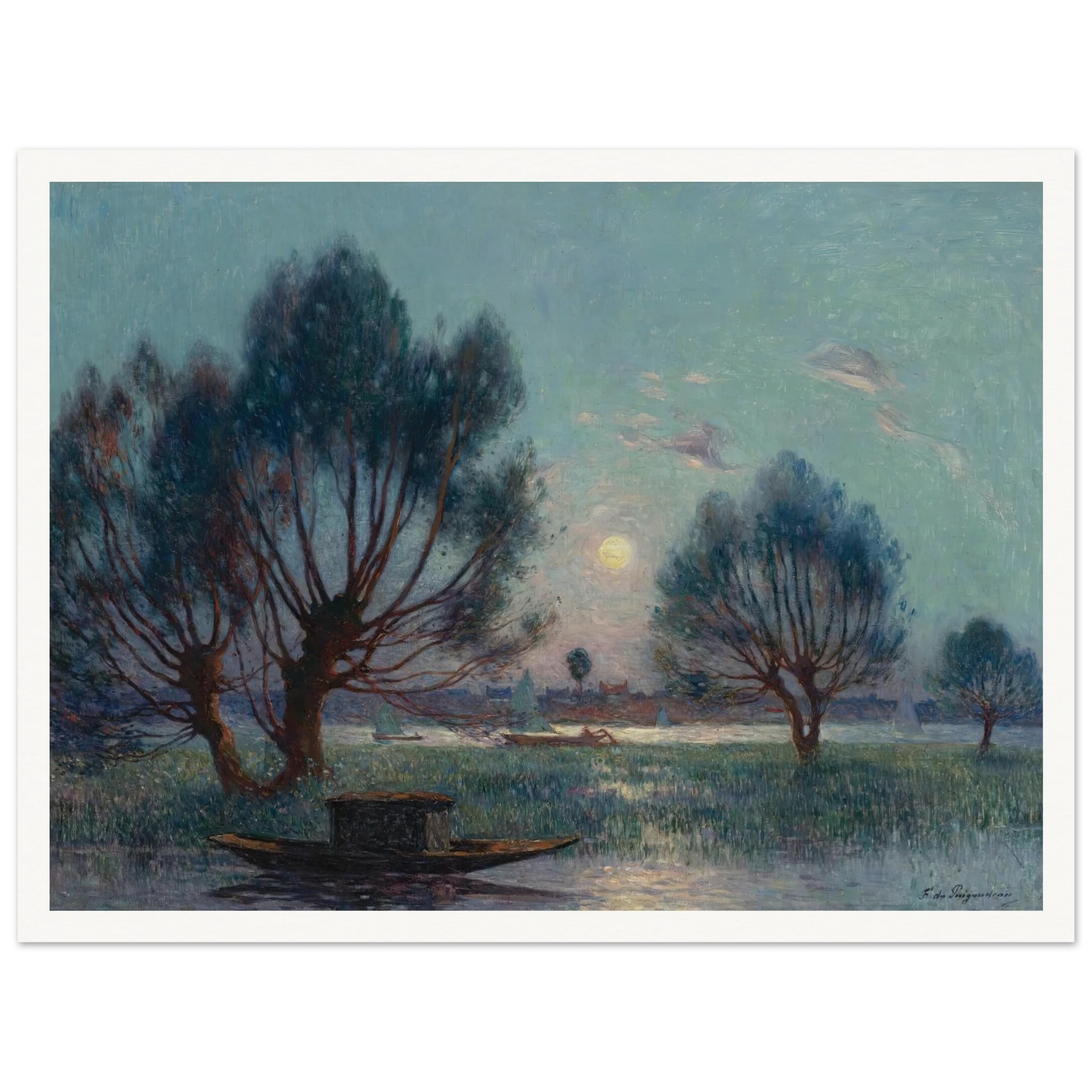 Clear Moon above the Banks of the Loire Art Print | Ferdinand du Puigaudeau - Framed Poster - 30x40 cm / 12x16″ - Black frame
