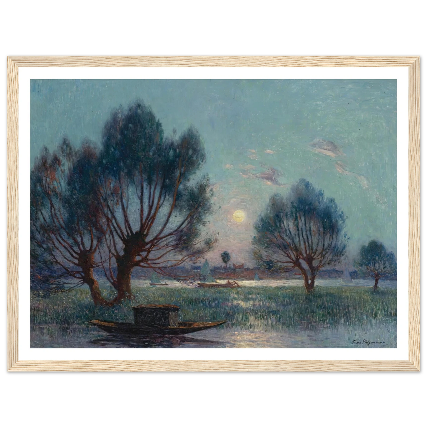 Clear Moon above the Banks of the Loire Art Print | Ferdinand du Puigaudeau - Framed Poster - 30x40 cm / 12x16″ - Black frame