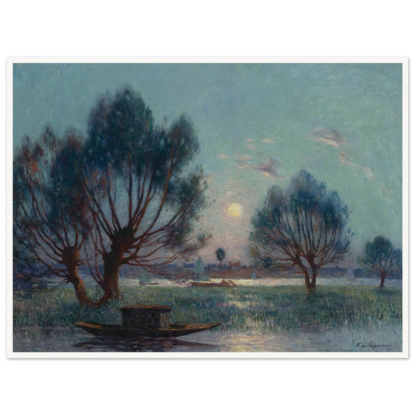 Clear Moon above the Banks of the Loire Art Print | Ferdinand du Puigaudeau - Framed Poster - 30x40 cm / 12x16″ - Black frame