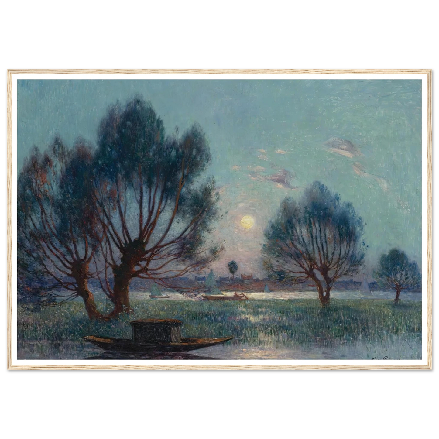 Clear Moon above the Banks of the Loire Art Print | Ferdinand du Puigaudeau - Framed Poster - 30x40 cm / 12x16″ - Black frame