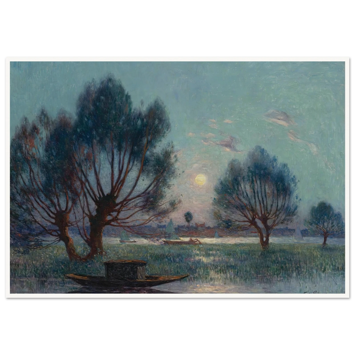 Clear Moon above the Banks of the Loire Art Print | Ferdinand du Puigaudeau - Framed Poster - 30x40 cm / 12x16″ - Black frame