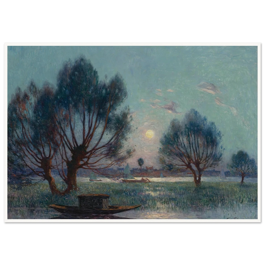 Clear Moon above the Banks of the Loire Art Print | Ferdinand du Puigaudeau - Framed Poster - 30x40 cm / 12x16″ - Black frame