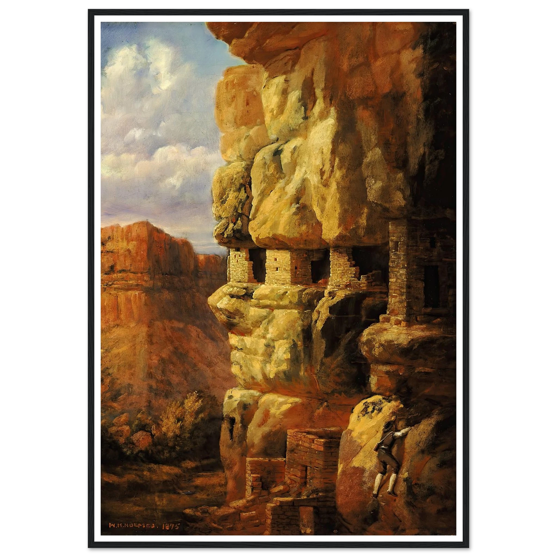 Cliff Houses On The Rio Mancos, Colorado (1875) Art Print | William Henry Holmes - Framed Poster - 70x100 cm / 28x40″ - Black frame