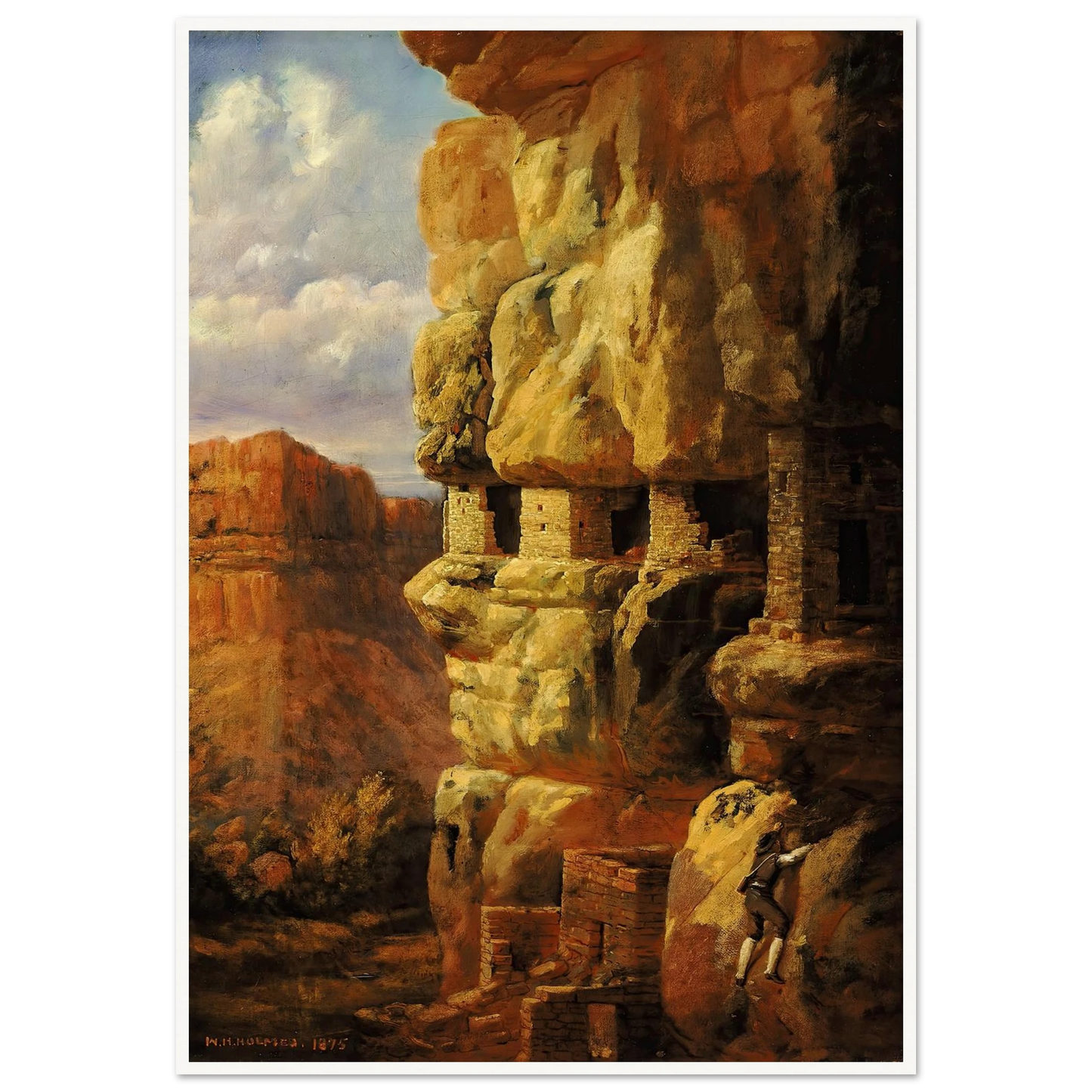 Cliff Houses On The Rio Mancos, Colorado (1875) Art Print | William Henry Holmes - Framed Poster - 70x100 cm / 28x40″ - Black frame