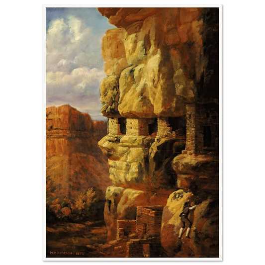 Cliff Houses On The Rio Mancos, Colorado (1875) Art Print | William Henry Holmes - Framed Poster - 70x100 cm / 28x40″ - Black frame